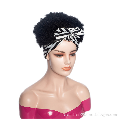 Aishili fashion afro deep curly hair synthetic bow-knot headband wig for women